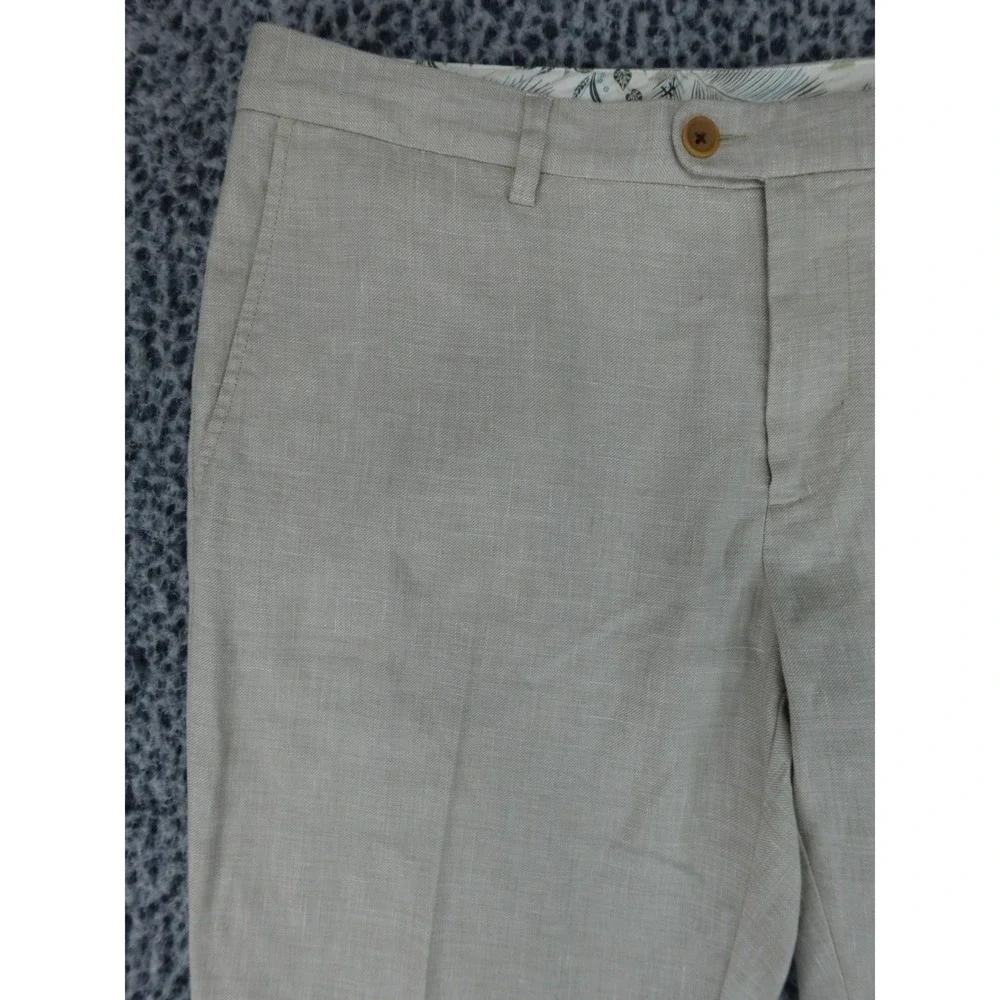 Tommy Bahama Mens Beige Linen Blend Flat Front Trousers Summer Beach Pants 35x30